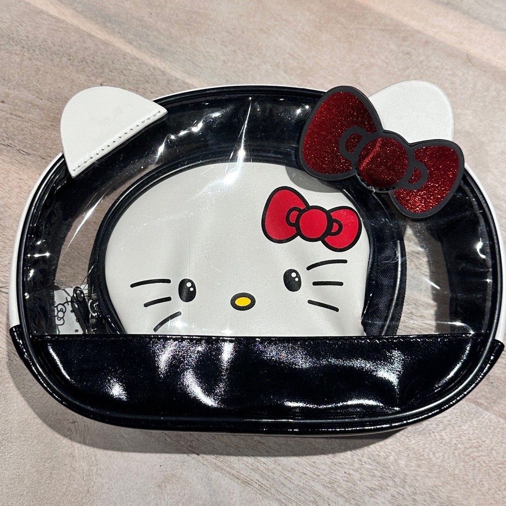 Sanrio Hello Kitty 3 Piece Travel Cosmetic Bag Set Clear Black White C6C301TJ - Picture 3 of 12